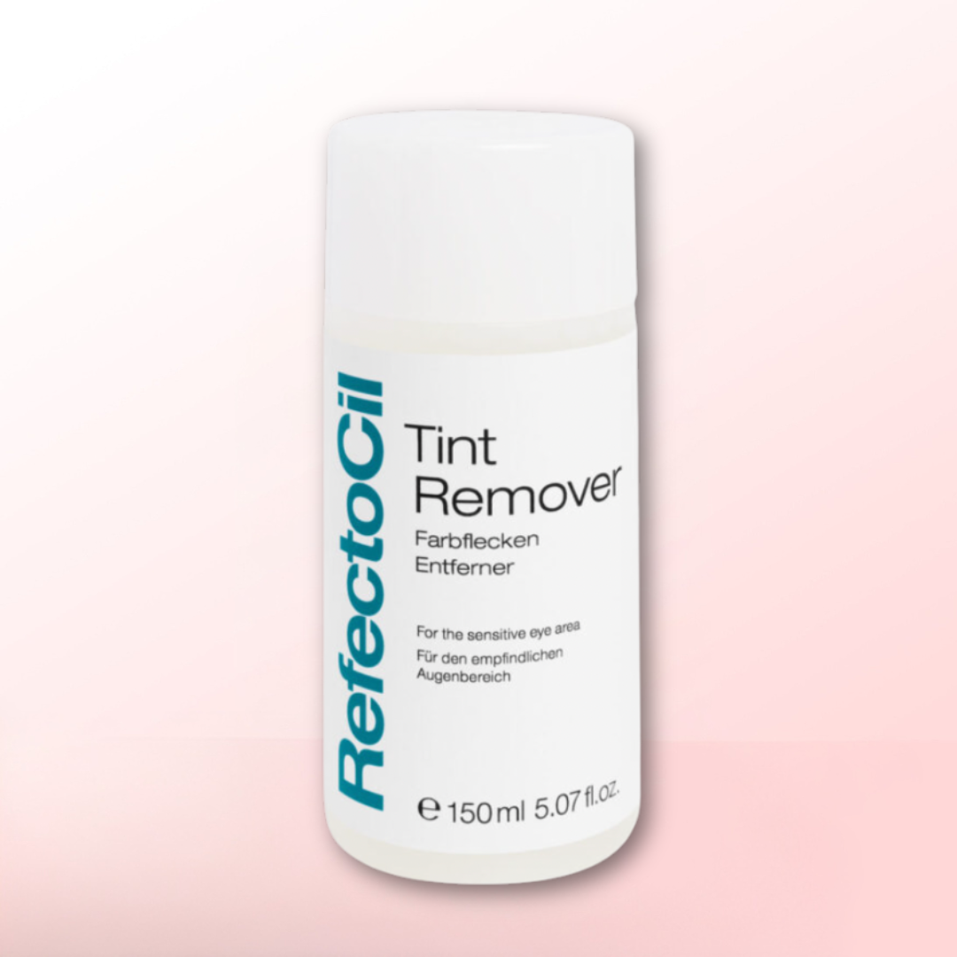 Refectocil Tint Remover bottle on a pink background