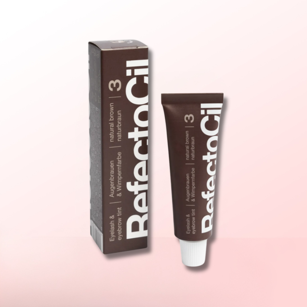 RefectoCil hair dye tube and box on a pink background