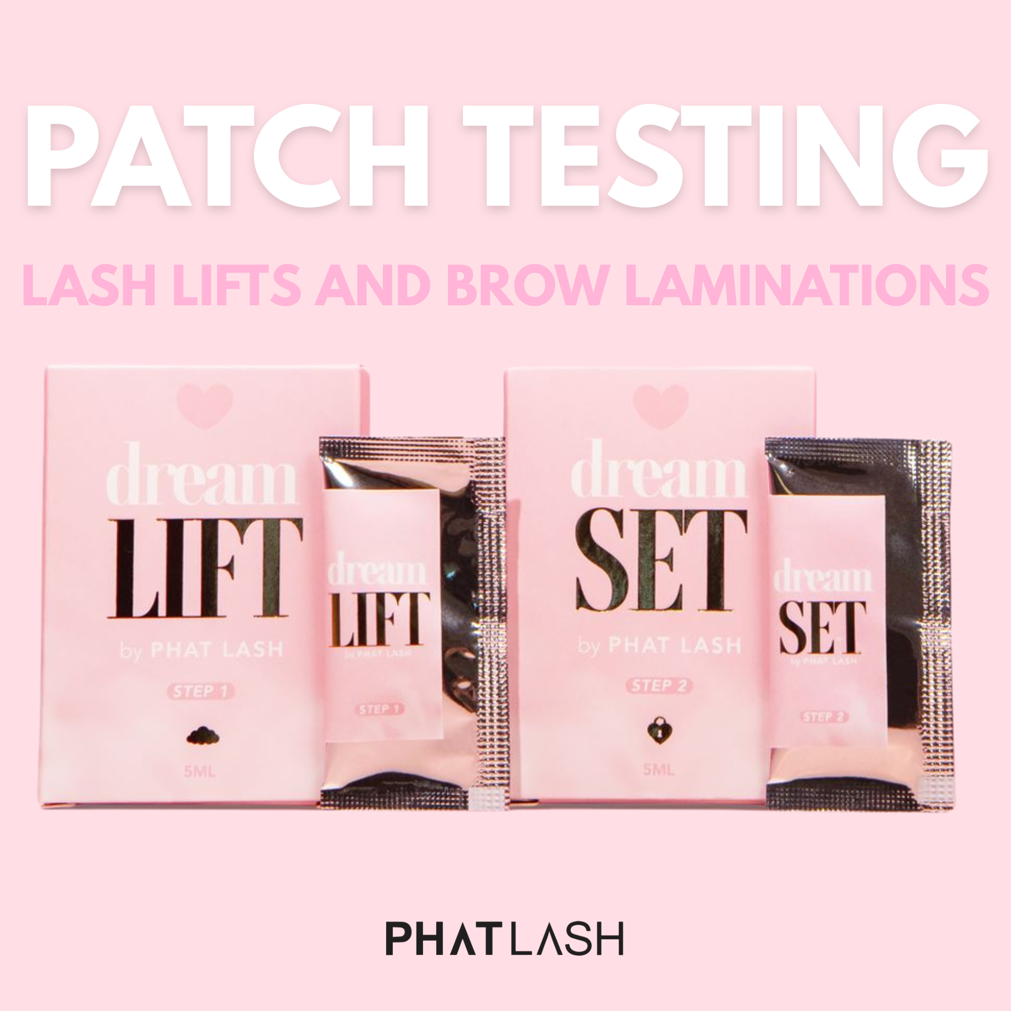 Lash lift and brow lamination products for patch testing