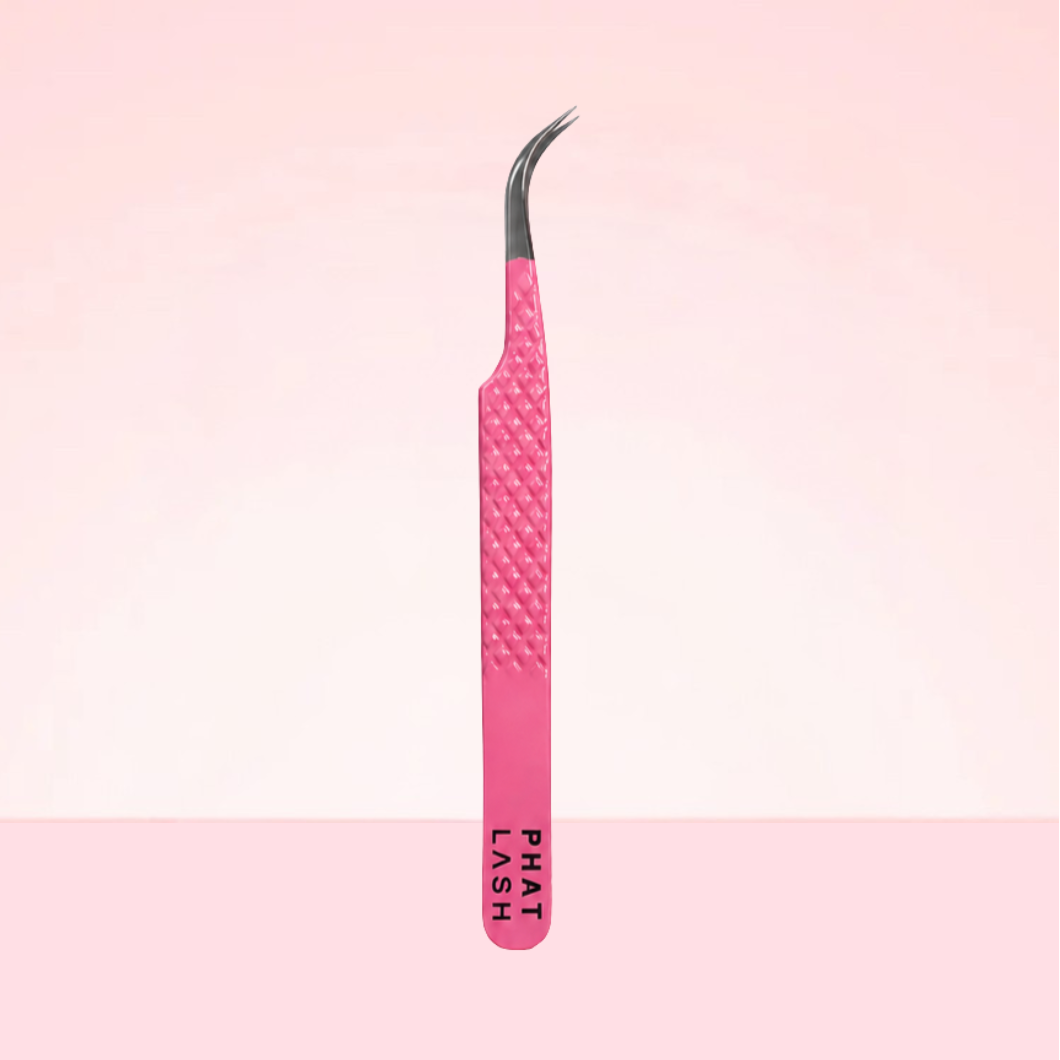 PINK CURVED FINE POINT FIBRE TIP TWEEZERS
